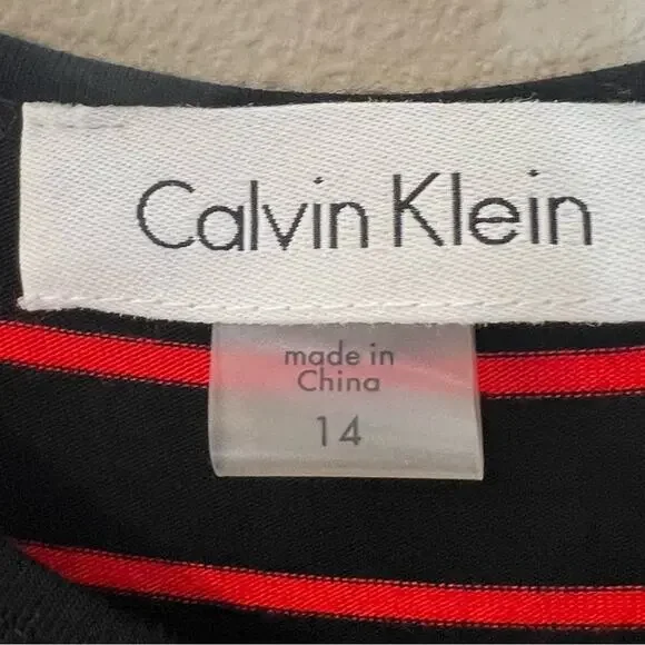 Retro Striped Tank Dress SZ 14 Calvin Klein Black Red Jersey Stretch Sporty Prep - Picture 6 of 6
